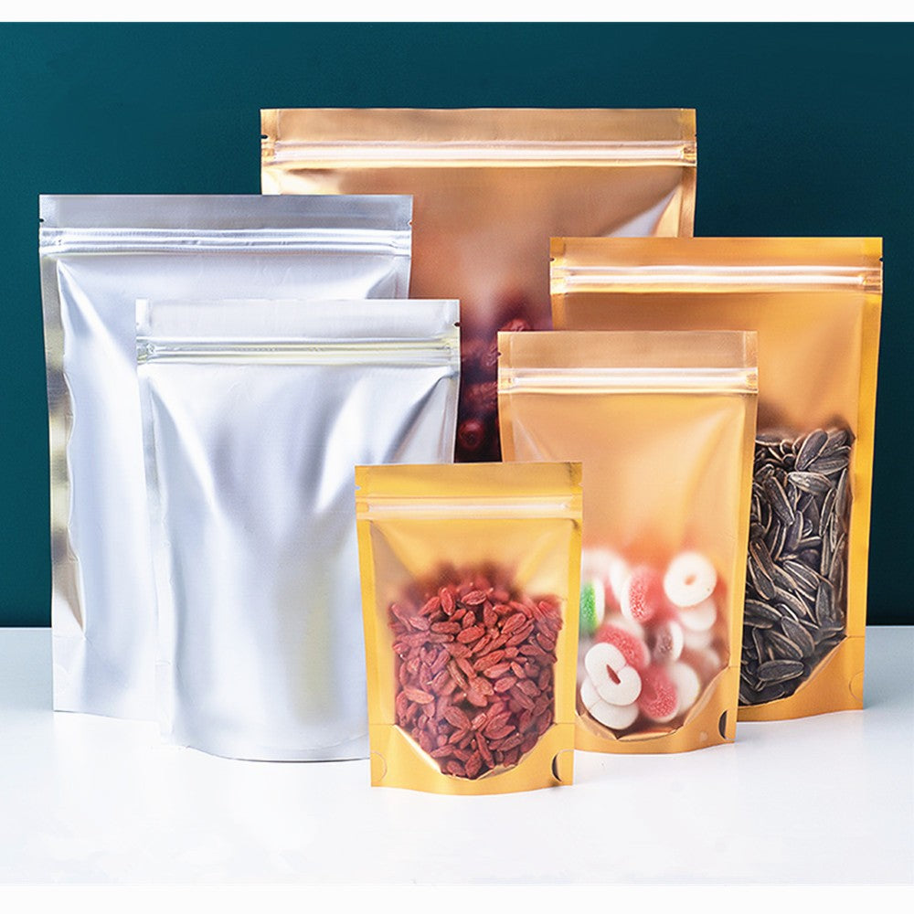 100pcs Silver Aluminum Foil Zip-lock Bags, Food Grade Aluminized Mylar Zipper Self Sealing Pouches for Cloth / Snacks Packaging