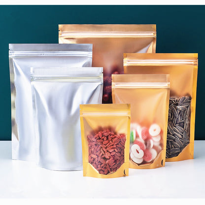 100pcs Silver Aluminum Foil Zip-lock Bags, Food Grade Aluminized Mylar Zipper Self Sealing Pouches for Cloth / Snacks Packaging