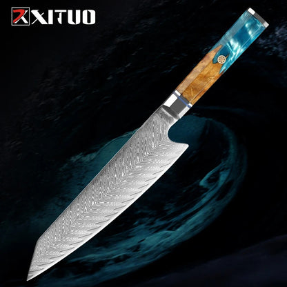 XITUO Damascus Steel Knife Set 1-9PCS Japanese Chef Knife, Santoku, Bread, Utility & Boning Knives-Ultra Sharp, Octagonal Handle