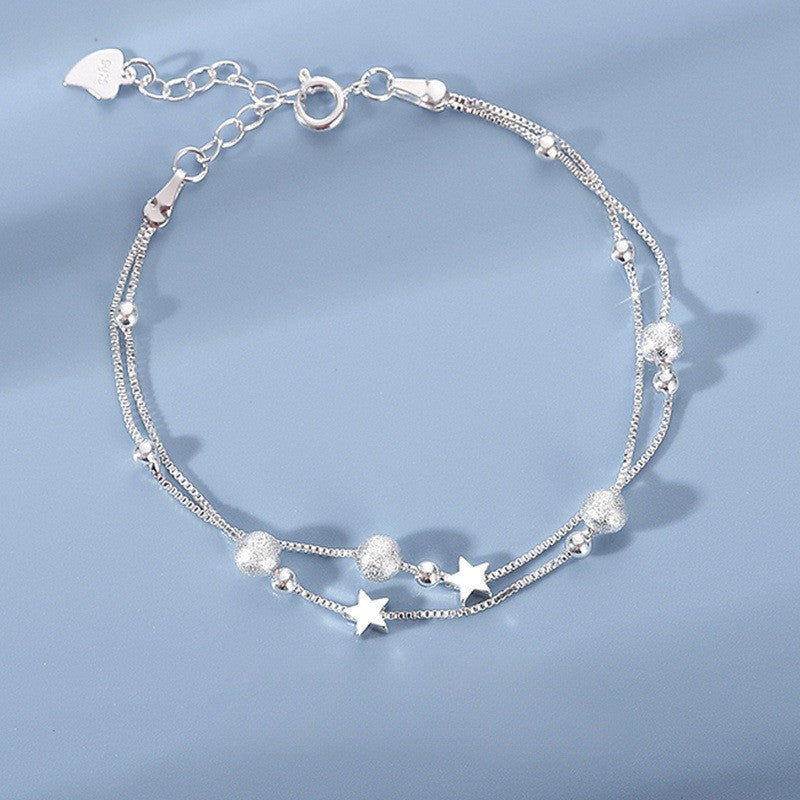 Pulseiras de miçangas de estrela de prata esterlina 925 de luxo para mulheres, pulseira ajustável de camada dupla de designer original, joia de festa