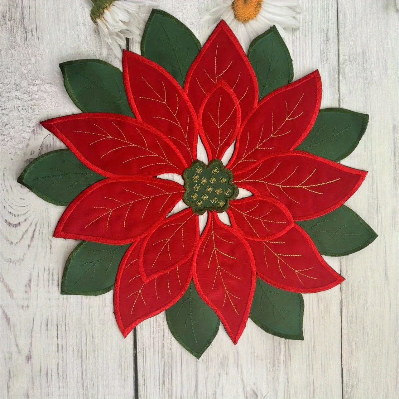 4/2PCS 35X35CM Christmas Embroidered Table Flag Tablecloth European Embroidered Placemat Modern Nordic Circular Cover Tablecloth