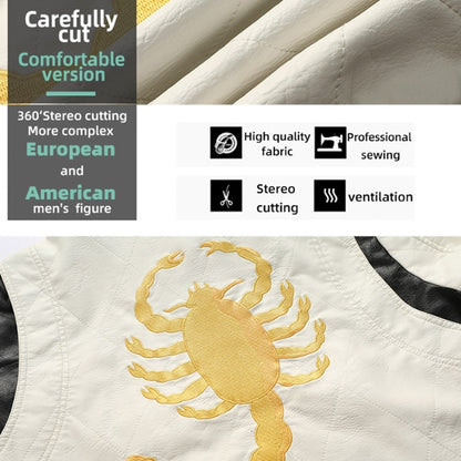 High Quality Men Leather Jacket Scorpion Embroidery Streetwear Windproof Motorcycle Biker Stand Collar Mens PU Leather Jackets