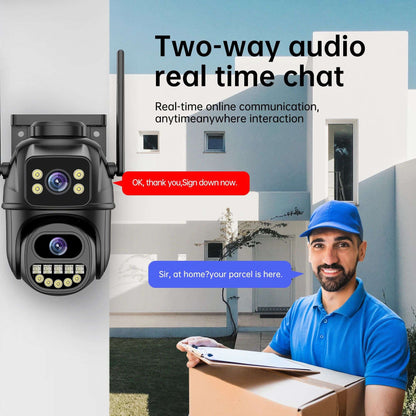 Câmera de vigilância WiFi 4K 8MP, detecção humana por IA, lente dupla, zoom digital 4X, câmeras IP PTZ de segurança externa
