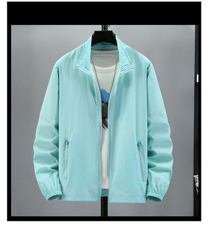 Men Teens Breathable Ultrathin Ultralight Stand Collar Quick Dry Sun-Protective Camping Hiking Jacket Skin Coat Windbreaker