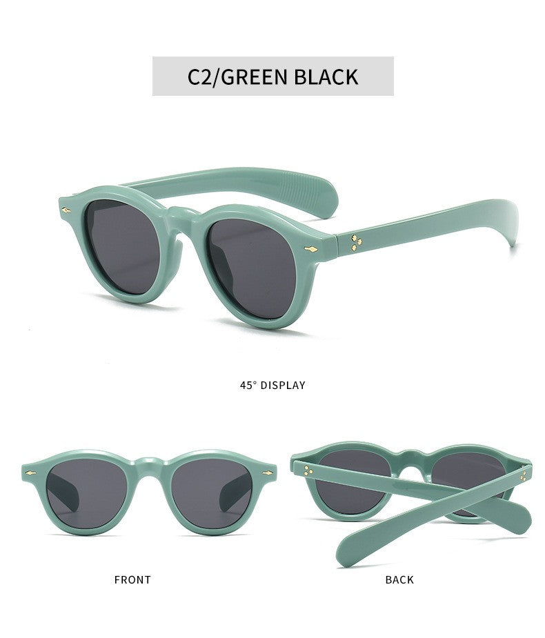 Óculos de sol pequenos redondos da moda femininos retrô com lentes transparentes Ocean Shades UV400 masculinos com rebites estilo punk