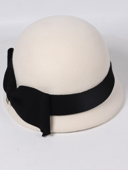 Chapéus de inverno luxuosos e elegantes de lã feltro para mulheres preto/branco com aba enrolada para casamento igreja coquetel chá de festa a rigor