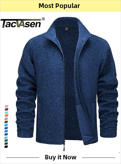 TACVASEN Spring Winter Fleece Jacket With Hoodie Mens Hooded Fleece Jacket Full-Zip Up Outdoor Windproof Hooded Warm Work Coat