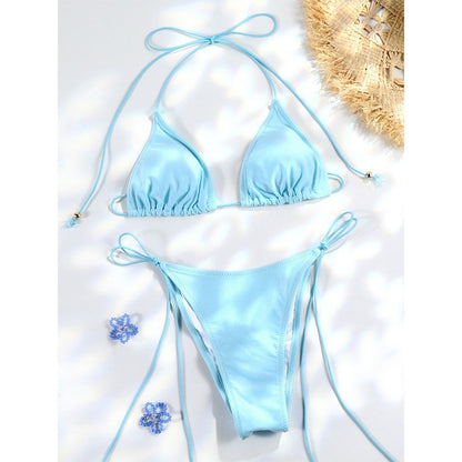 Rinabe Blue Two-Piece Suit Women's Swimsuit Push Up Solid Bikini Set Beachwear Low Waist Bathing Suits Female Swim Suits