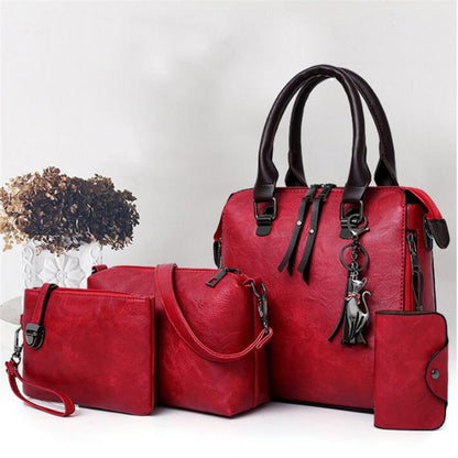 Women Composite Tassel Bag Luxury Leather Purse Handbags Famous Brands Designer Top-Handle Female Shoulder Bag 4pcs/set