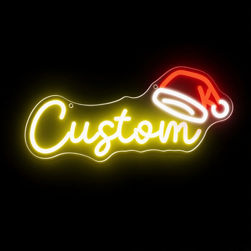 Custom Text and Santa Hat Neon Sign Creative LED Christmas Light Wall Decor Unique Xmas Gift for Home Party Holiday Decoration
