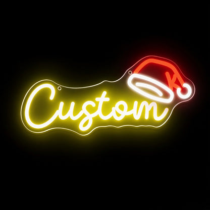 Custom Text and Santa Hat Neon Sign Creative LED Christmas Light Wall Decor Unique Xmas Gift for Home Party Holiday Decoration