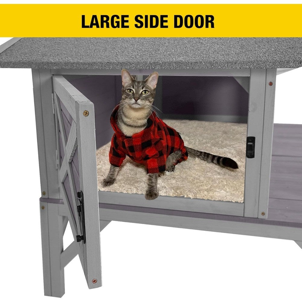 Abrigo de Madeira à Prova de Intempéries para Gatos, Grande Casinha Externa para Animais Selvagens e de Rua para Proteção no Inverno