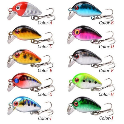 10 unidades de iscas de pesca tipo Crankbait, iscas de pesca pequenas flutuantes, iscas de pesca duras para robalo, iscas de pesca tipo Wobbler