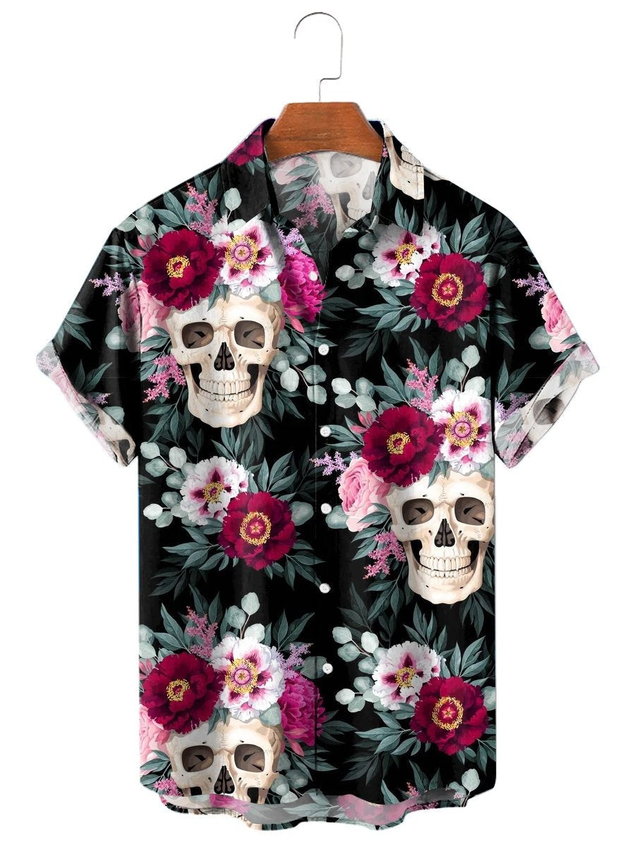 Mexico Sugar Skull Fashion Men's Shirts Funny Skull 3D Print Streetwear Short Sleeve Hawaiian Shirt Print Lapel Shirts For Men