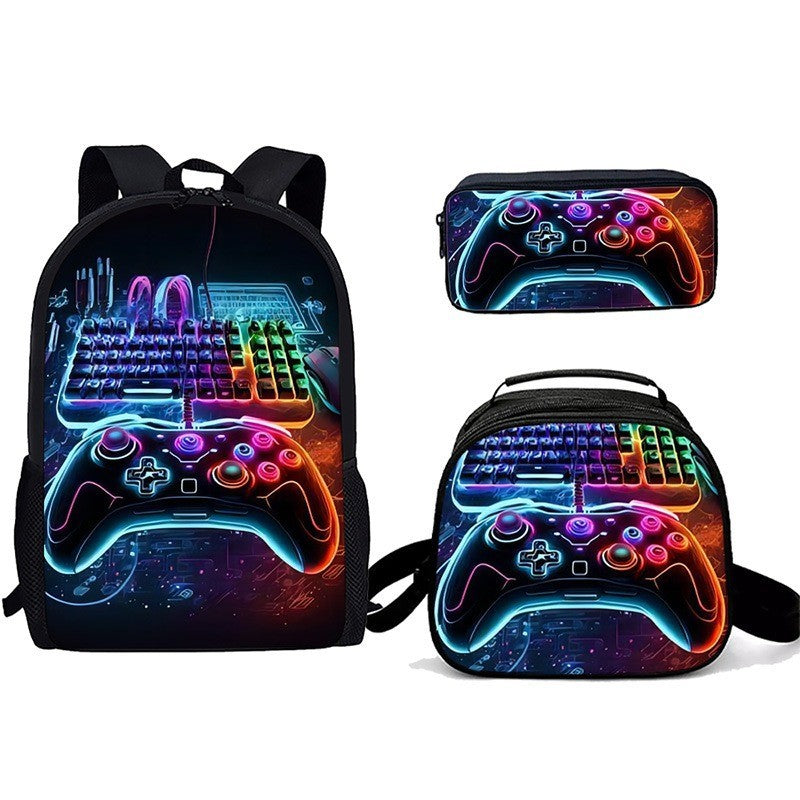 Desenho animado Popular console de jogos pad Impressão 3D 3pçs/Conjunto Mochilas Escolares de Estudante para Laptop Mochila Daypack Bolsa Transversal de Almoço Estojo de Lápis