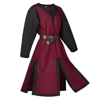 2025 Euro-Usa Fashion Halloween Steampunk Vintage Costume for Men & Women,Unisex Medieval Split Patchwork Robe Jacket with Belt