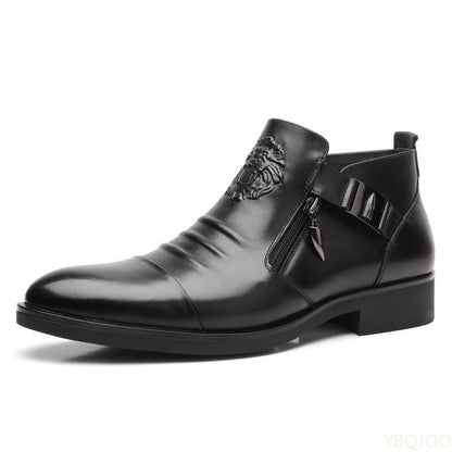 Botas Masculinas de Inverno Elegantes Cano Curto Antiderrapantes Couro Sapatos Britânicos Zíper Botas Cavaleiro Preto Bico Fino Plataforma Punk Botas Masculinas Botas