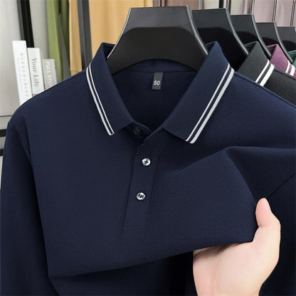 100% pure cotton high-quality brand men's long sleeve polo shirt autumn fashion striped original design golf top casual T-shirt