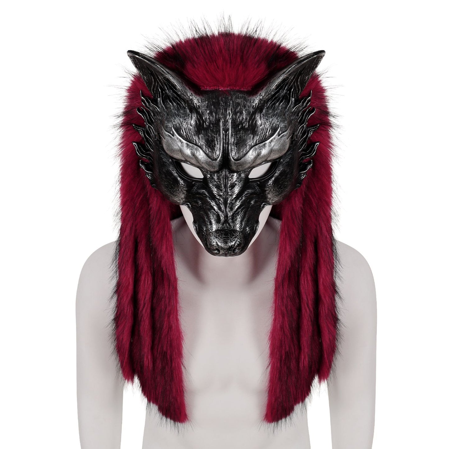 Viking Wolf Mask Faux Fur Headdress Werewolf Barbarian for Halloween Cosplay Costume Accessories