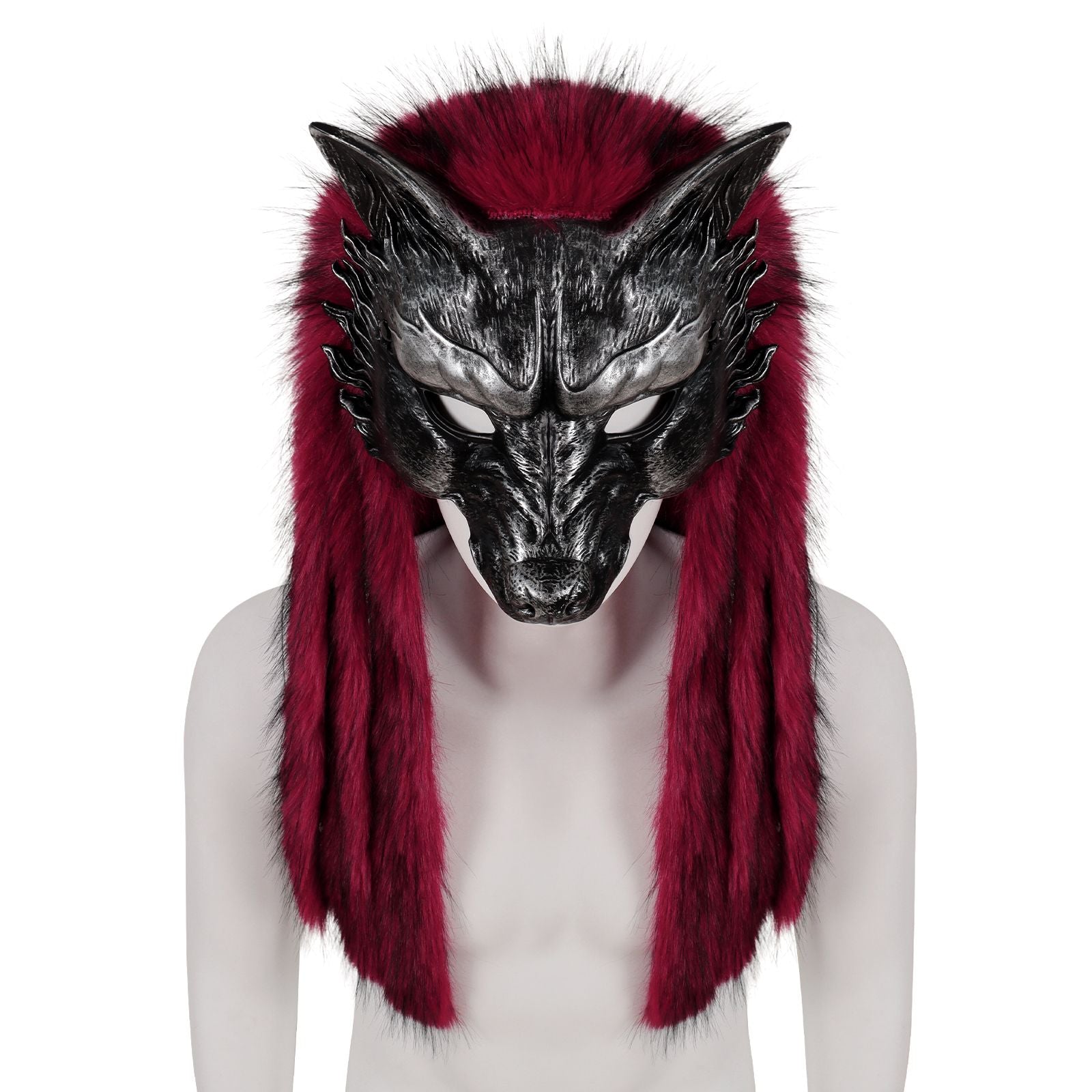 Viking Wolf Mask Faux Fur Headdress Werewolf Barbarian for Halloween Cosplay Costume Accessories