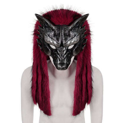 Viking Wolf Mask Faux Fur Headdress Werewolf Barbarian for Halloween Cosplay Costume Accessories