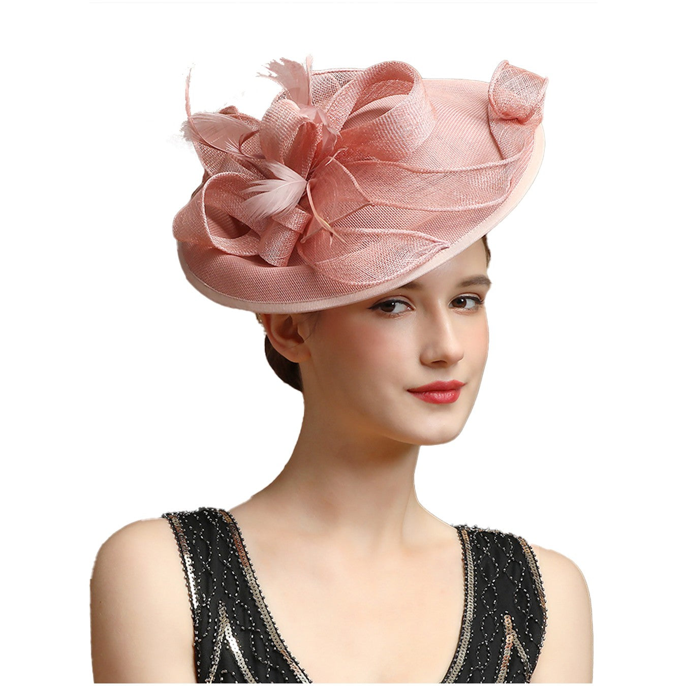 Grande Chapéu Fascinator Sinamay em Promoção Quente Chique Colorido Kentucky Derby Hat Chapéu de Chá com Flores Adorno de Cabeça Feminino Cartola Chapéu de Igreja