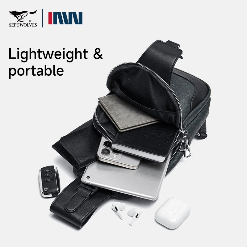 Septwolves Business Thin Printed Leather Crossbody Sling Bag Man Fashion Casual Travel Monogram Print Fabric iPad Shoulder Bag