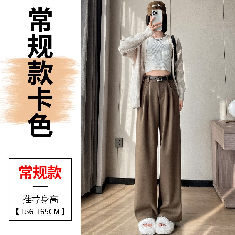 High Quality Woolen Wide Leg Pants Women Streetwear Belt Baggy Black Suit Pants Winter Korean Fashion Casual Straight Trousers