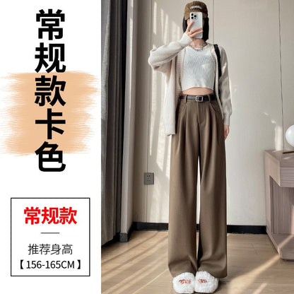 High Quality Woolen Wide Leg Pants Women Streetwear Belt Baggy Black Suit Pants Winter Korean Fashion Casual Straight Trousers