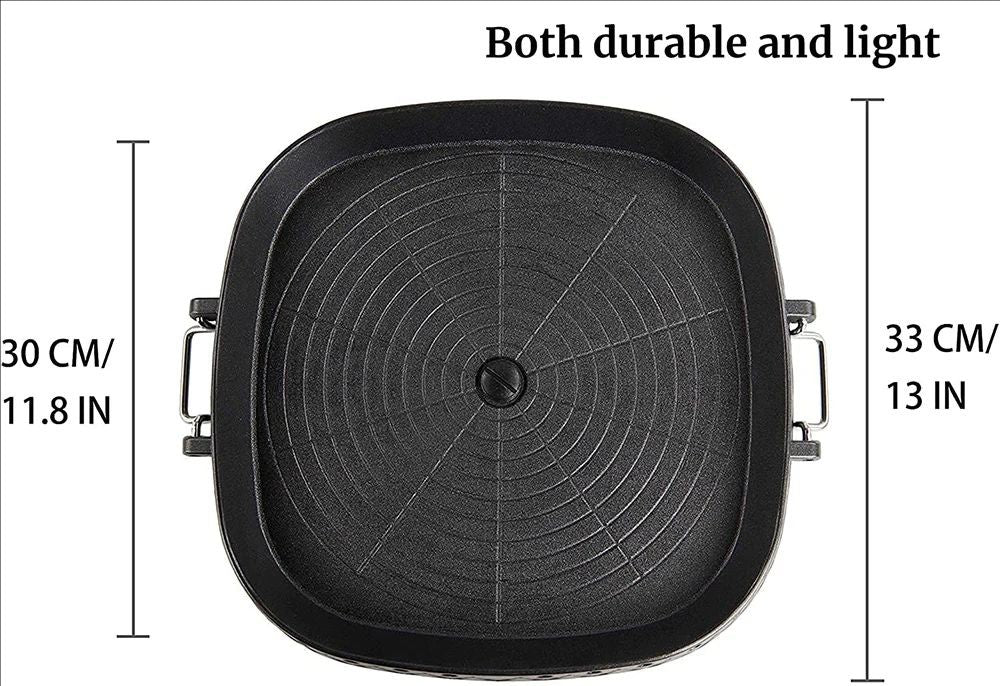 DEOUNY Korean BBQ Grill Pan with Maifan Stone Coated Surface Non-Stick Camping Frying Pan Portable BBQ Grill Plate for Outdoor