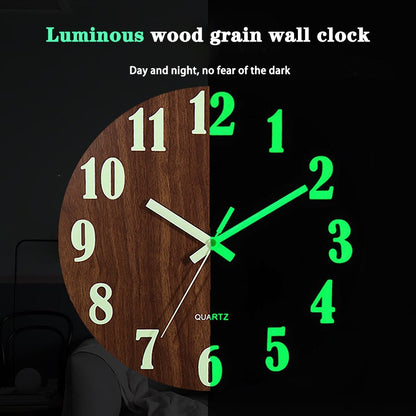 12 Inch Luminous Wall Clock Wood Silent light in dark night Nordic Fashion Wall Clock Non Ticking Clock With Night Light