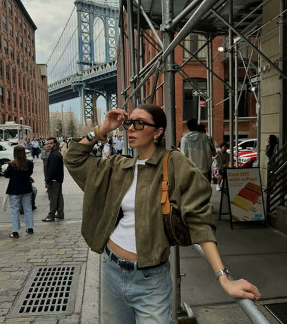 Women's Jacket Fall 2025 New Solid Color Long-Sleeved Faux Suede Loose Bomber Jacket Casual Fashion Personality Versatile