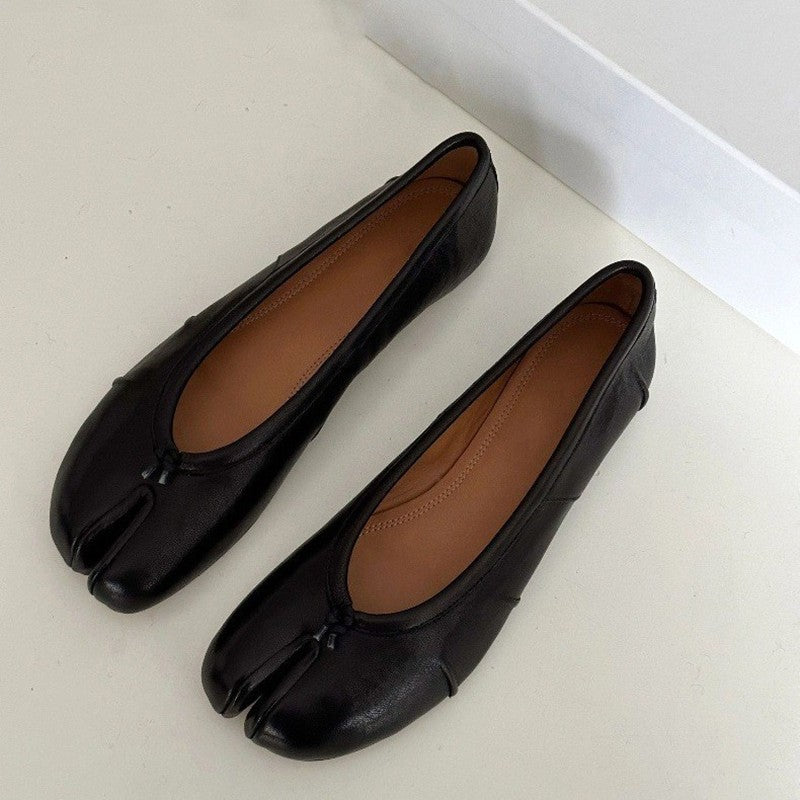 Fashion Soft Leather Split Toe Women Tabi Ballet Flats Spring Autumn Comfortable Walking Lazy Loafers Casual Girls Dance Shoes