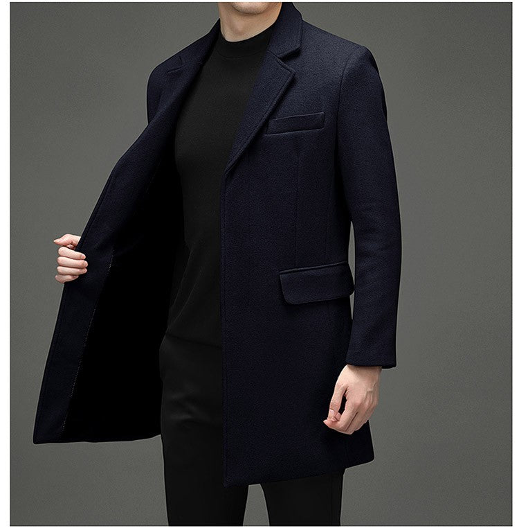 COMXZ 2025 Winter Woolen Trench Coat Men Retro Thick Cashmere Coat Korean Street Man Clothes Lightw Luxury Wool Blends Overcoat