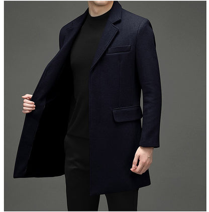 COMXZ 2025 Winter Woolen Trench Coat Men Retro Thick Cashmere Coat Korean Street Man Clothes Lightw Luxury Wool Blends Overcoat