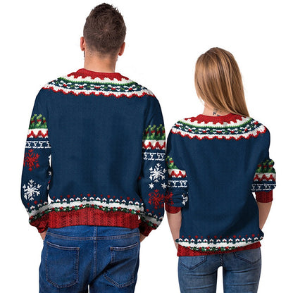 Men Women Tacky Xmas Sweatshirt 3D Christmas Snowflakes Print Holiday Party Jumpers Tops Pullover Snowman Ugly Christmas Sweater