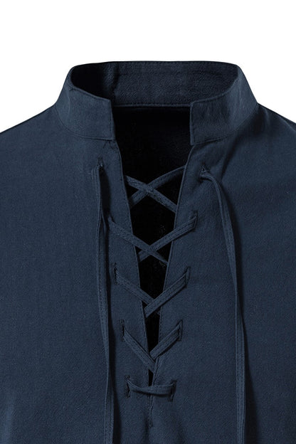 King Billion Men's Shirts Casual Men Cotton Linen Long Sleeve T-shirt Spring Autumn Vintage Shirt US Size Drawstring Neck