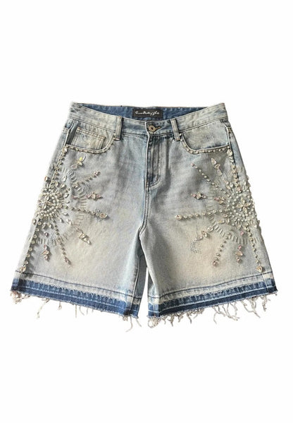 Retro Gothic Y2k Sweatpants Oversized Iron Diamond Pattern Denim Shorts for Men Hip Hop Punk Low Waist Gym Shorts Streetwear