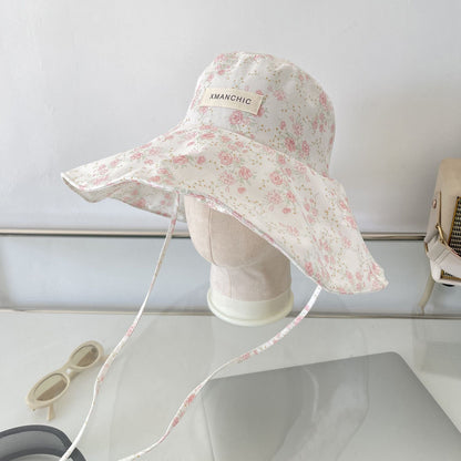 Floral Bucket Hats For Women Drawstring Fishermen Hat Female Foldable Sun Protection Hat Outdoor Beach Mountain Camp Visor Caps