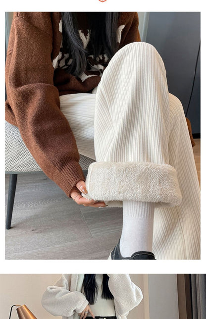Pants Women Thickened Lamb Fleece Wide Leg Pants Plus Velvet Women's Autumn Winter Fashion Loose Pants Cashmere Casual Pants