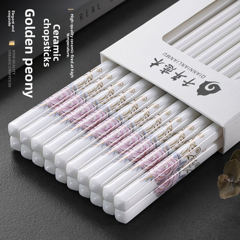 Novo conjunto de hashis de cerâmica à prova de quedas, antiderrapante, de grau alimentício, resistente à umidade, de alta temperatura, talheres chineses, hashis de sushi