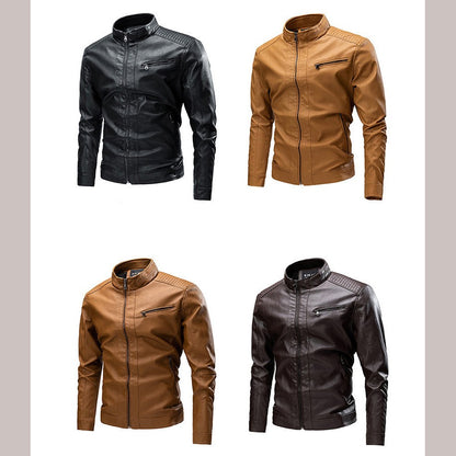 2025 Man Leather Jacket Autumn Winter Stand Collar Long Sleeve Pocket Men Coat Motorcycle Punk Street Trend Male Outerwear