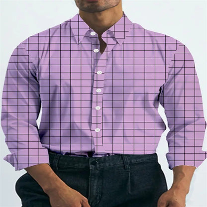 New Men's Shirt Long Sleeve Plaid Lapel Spring and Autumn Party Work Clothes Clothing Print XS-6XL Large Size