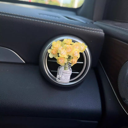 Enfeites de clipe de saída de ar do console central do carro, flores simuladas, clipe de carro, enfeites de vaso de vidro de jasmim, respira bebê para meninas, decorações