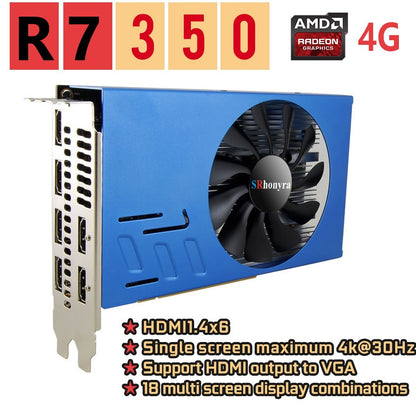 SRhonyra AMD R7 350 Graphics Card Multi- display 2/4GB GDDR5 128bit 6 HDMI Multi Screen Splicing Video Card GPU EDID