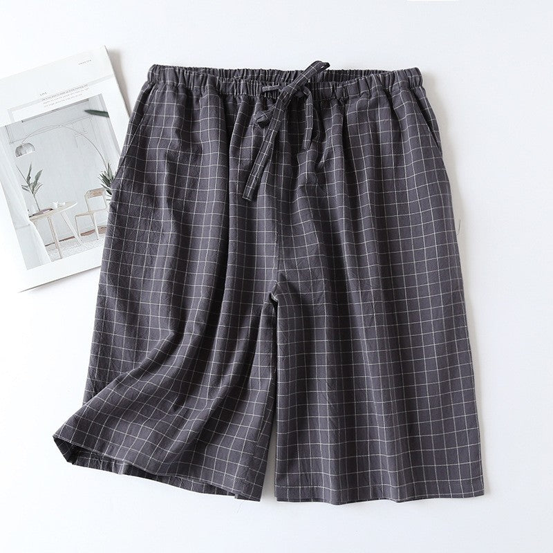 Plaid Design Sleepwear Men Pajama Shorts for Summer Thin Cotton Loose Double-layer Homewear Lounge Wear Checkered Pj Pants