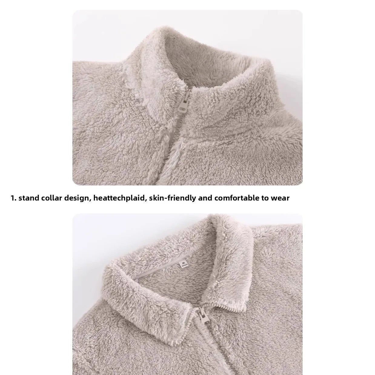 Women's Double-Sided Fleece Jacket Grey Warm Stand-Collar Thick Winter Outerwear Trendy Sweatshirt Style Casual Loose Fit