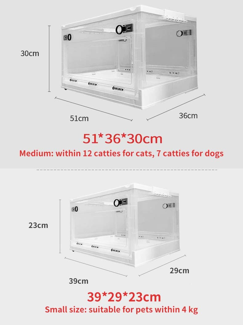 Caixa de Atomização para Animais de Estimação Gaiola de Oxigênio Dobrável Fácil de Transportar Caixa de Nebulização Veterinária Sala de Oxigênio para Animais de Estimação