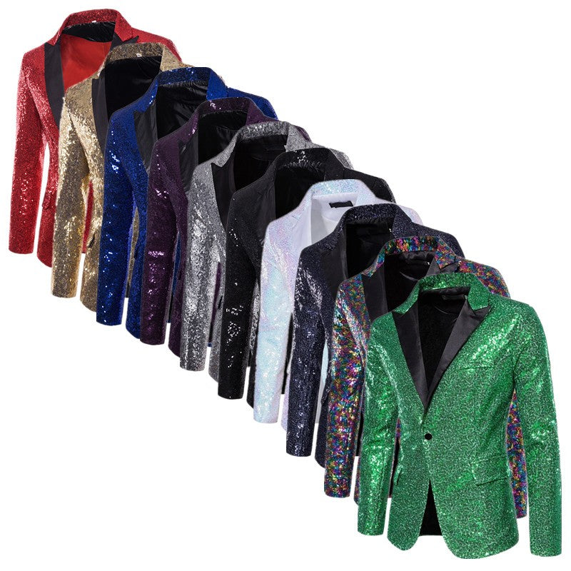 Fashion Men Luxurious Sequin Suit Jacket Green / Silver Men's Bar KTV Stage Dress Male Blazer Coat