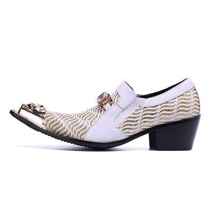 2024 Western Fashion Pointed Metal Toe Dress Shoes Blue Grey Party Wedding Leather Shoes for Men